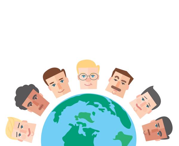 people cartoon around the world background vector