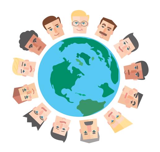 people cartoon around the world background vector