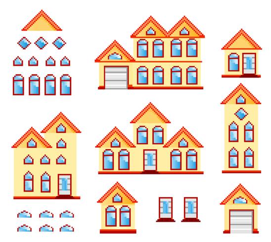 casas de pixel art vector