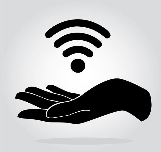 manos sosteniendo el símbolo de icono wifi vector