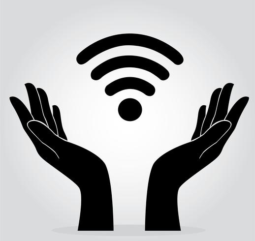 manos sosteniendo wifi icono símbolo vector