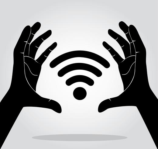 manos sosteniendo wifi icono símbolo vector