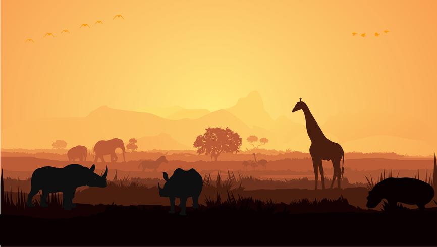 Giraffe and rhinoceroses silhouette vector