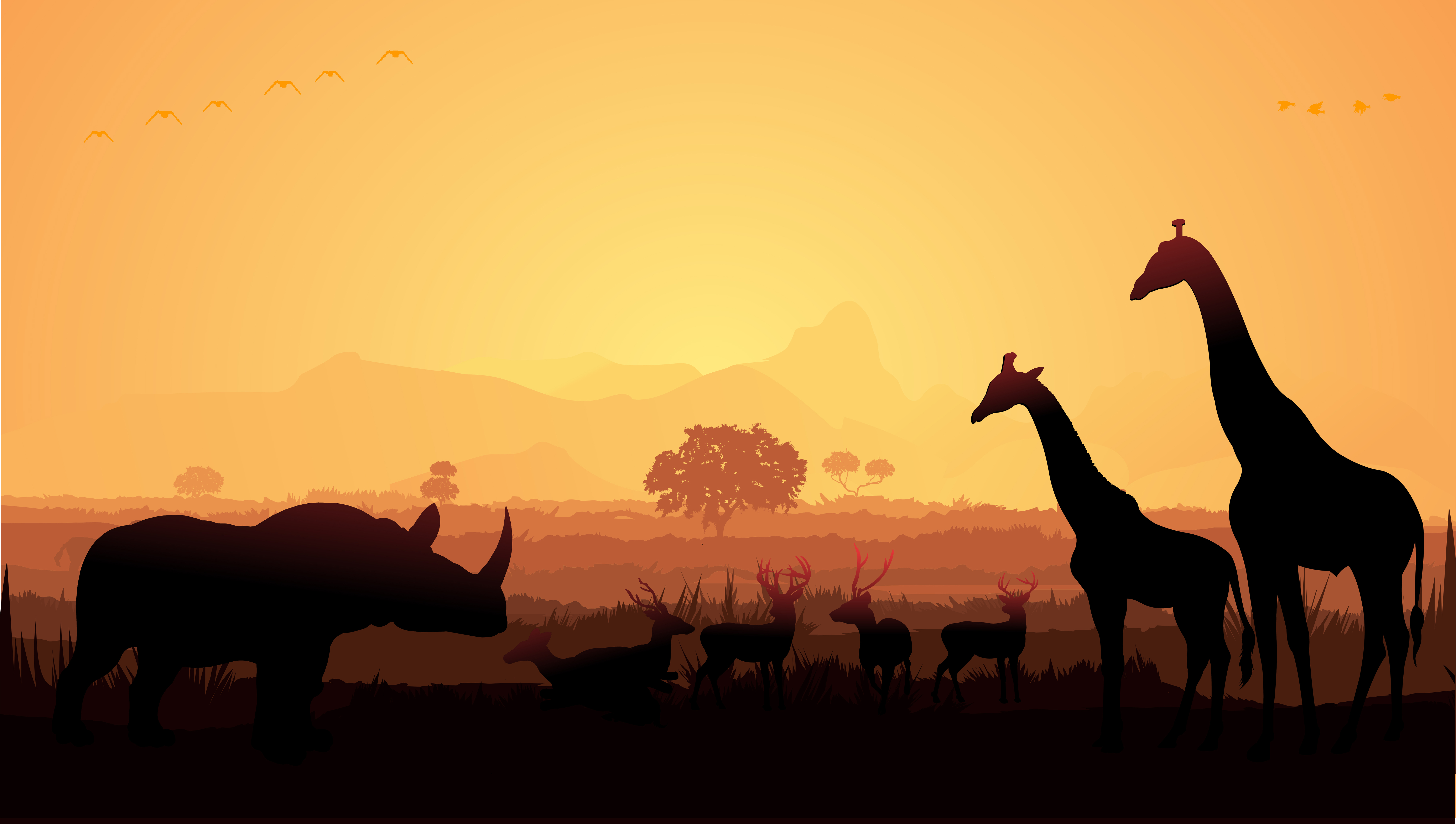 Download Giraffe and deer in jungle Silhouette - Download Free ...