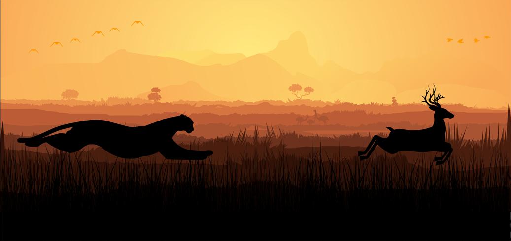 Cheetah Chasing Deer silhouette vector