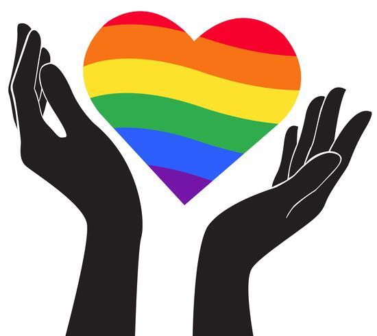 mano que sostiene el corazón del arco iris bandera LGBT símbolo vector EPS10
