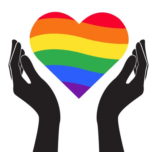 mano sosteniendo corazón arcoiris bandera LGBT simbolo vector