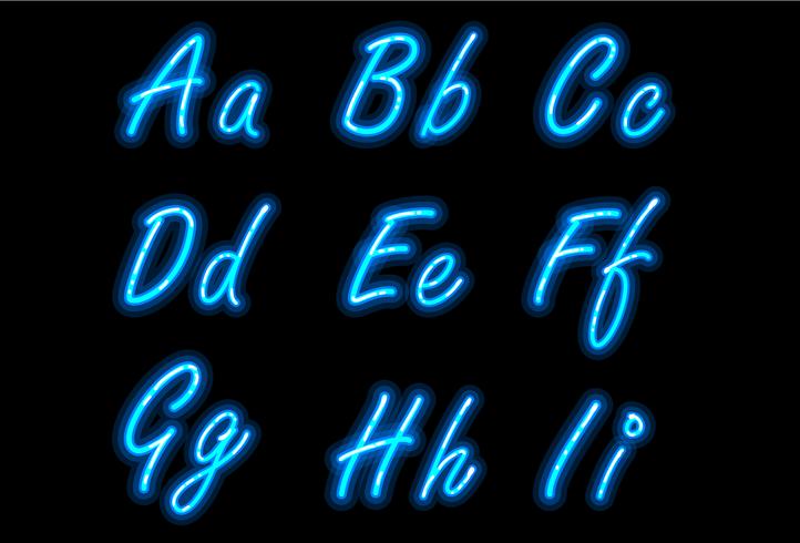 Neon alphabet font in blue part 1 vector