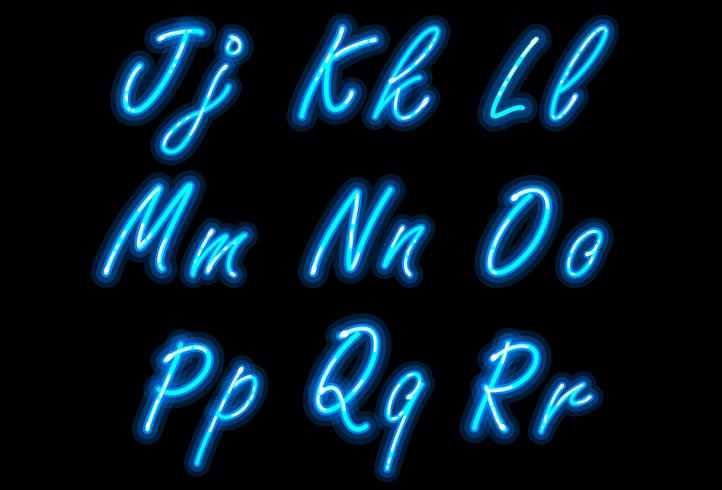 Neon alphabet font in blue part 2 vector