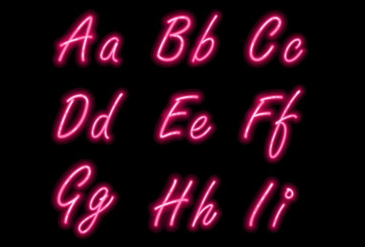 Neon alphabet font in pink color part 1 vector