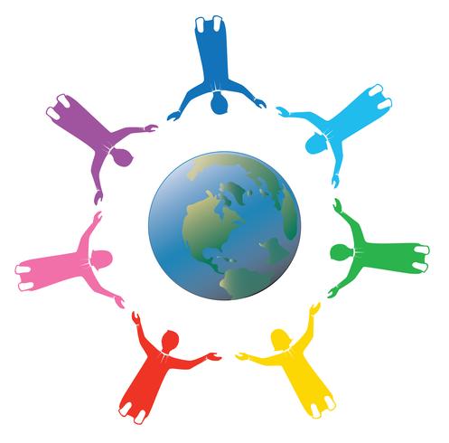 rainbow group of people holding hands for the world with love  vector