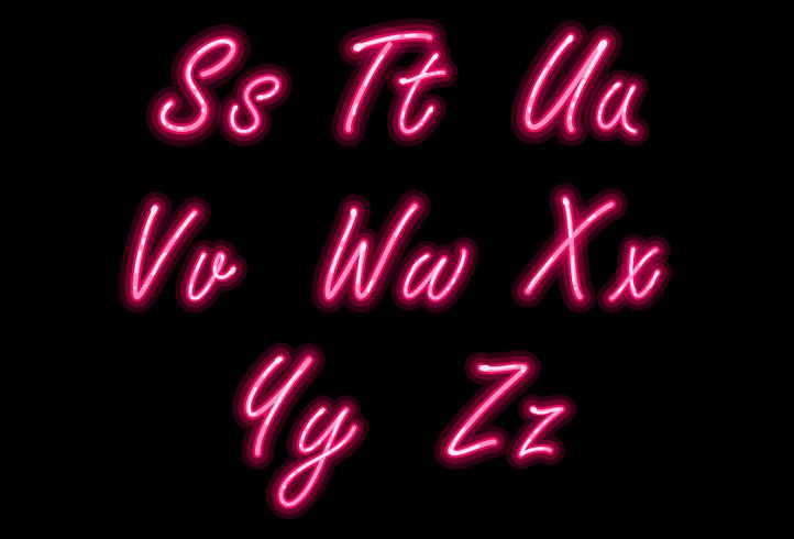 Neon alphabet font in pink color part 3 vector