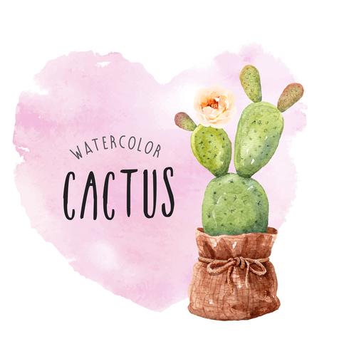 Watercolor cactus save the date for wedding card. vector