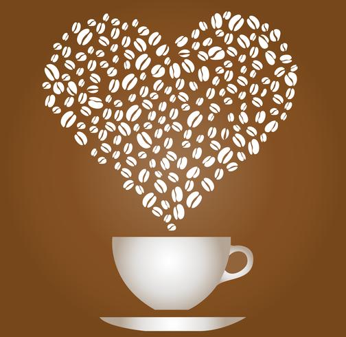 Taza de café con frijoles en vector de corazón