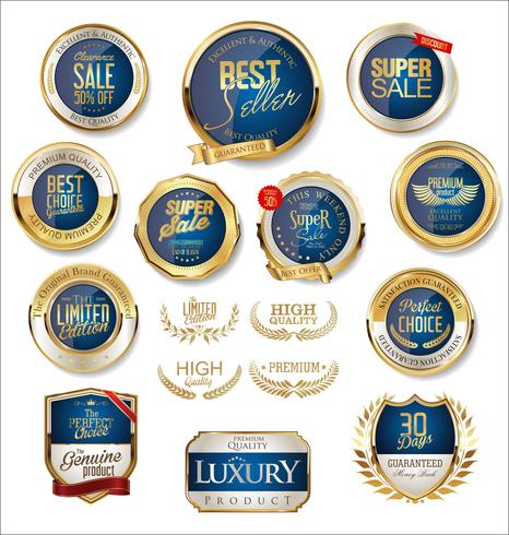 Insignias y etiquetas de oro premium de lujo vector