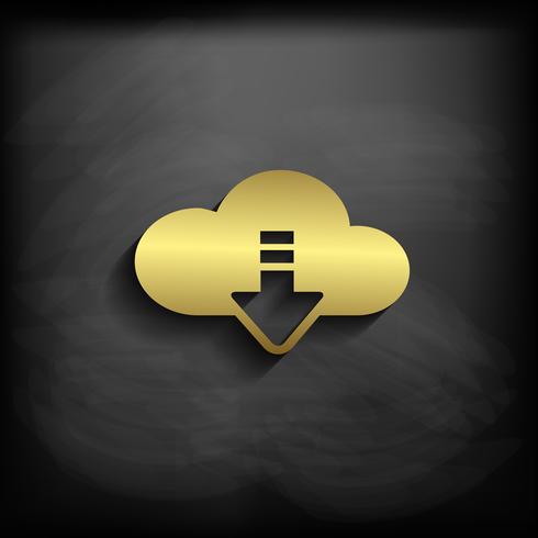 Signo de la nube o símbolo de color dorado con larga sombra, vector