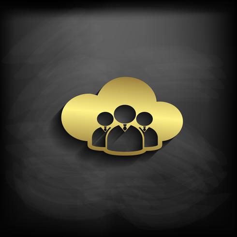 Cloud businees Sign or Symbol Gold Color with long shadow, vector