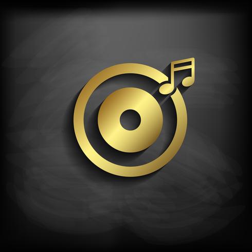 Music Sign or Symbol Gold Color with long shadow, vector