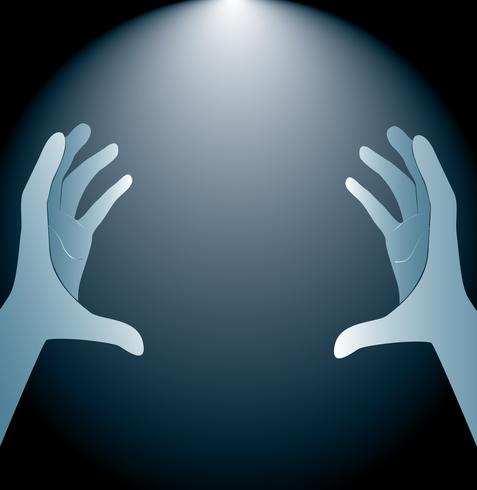  hands holding and lighting background vector
