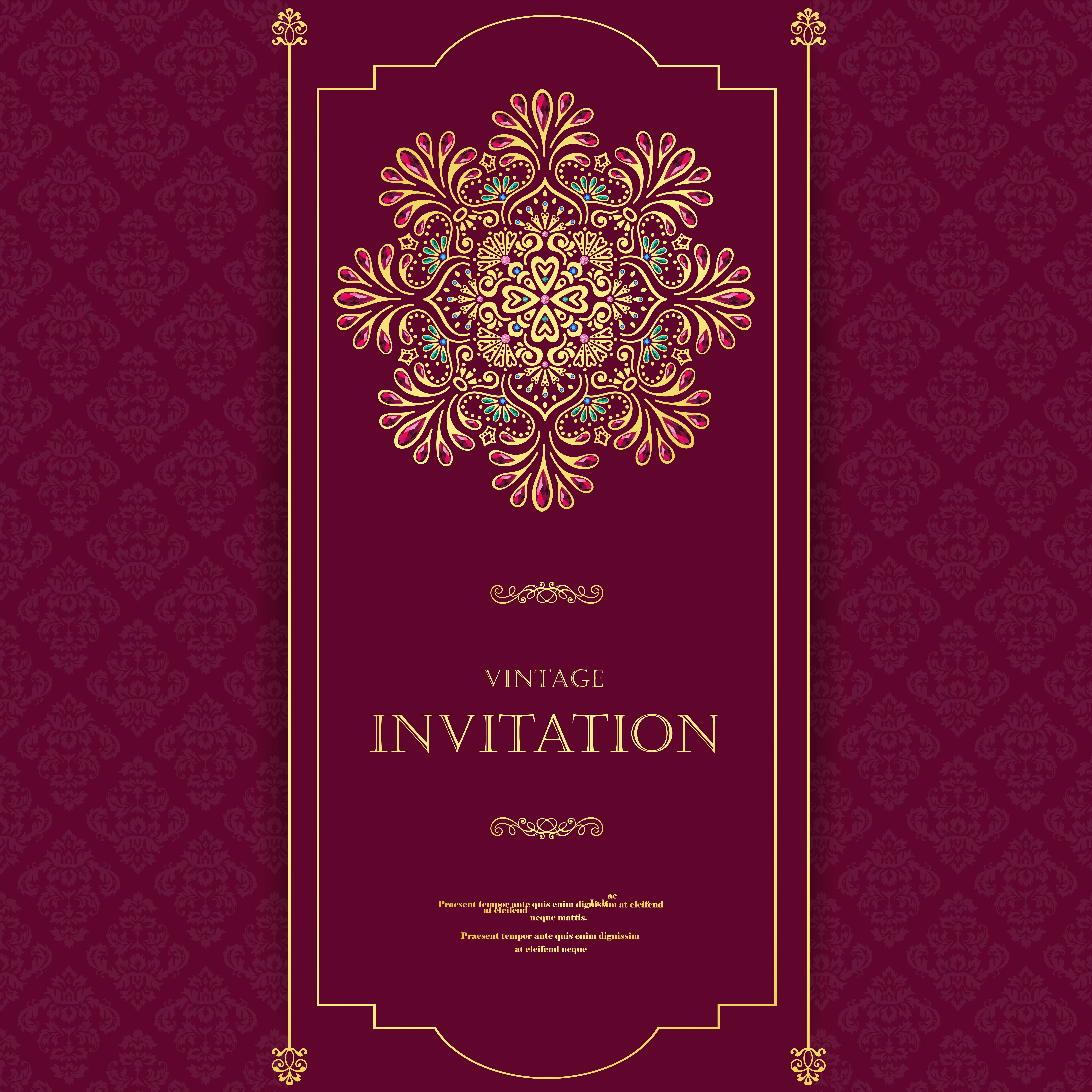 Wedding or invitation card vintage style with crystals abstract pattern