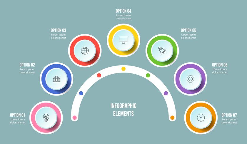 Half Circle chart, Timeline infographic templates vector