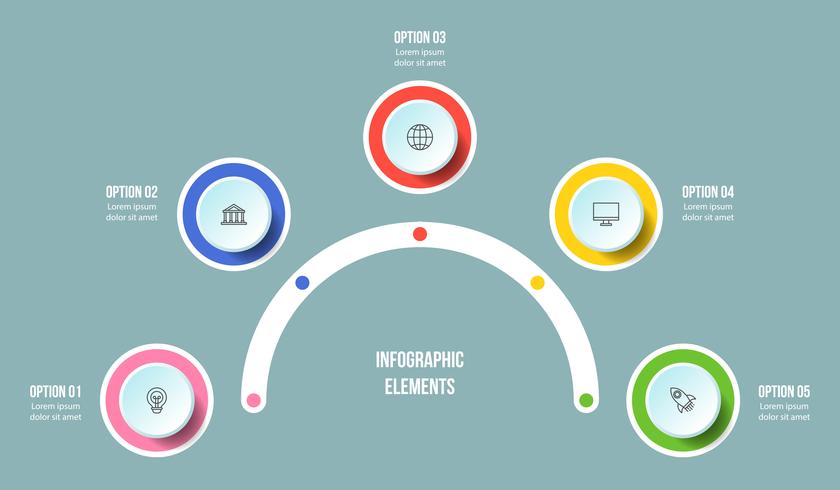 Half Circle chart, Timeline infographic templates vector