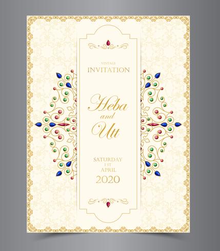 Estilo vintage de tarjeta de boda o invitación con fondo de patrón abstracto de cristales vector