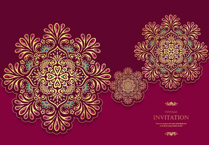 Estilo vintage de tarjeta de boda o invitación con fondo de patrón abstracto de cristales vector