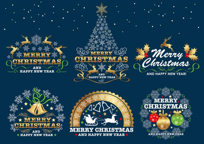 Set of Christmas badgeslabels on a dark background. vector