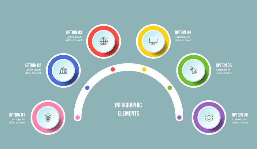 Half Circle chart, Timeline infographic templates vector