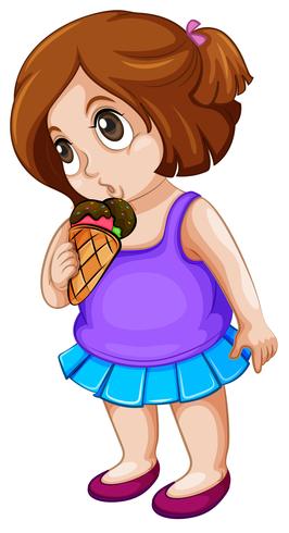 Una chica gordita comiendo helado vector