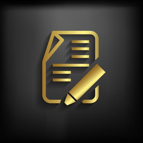 Notes symbol gold color with long shadow, vector EPS10 illustration