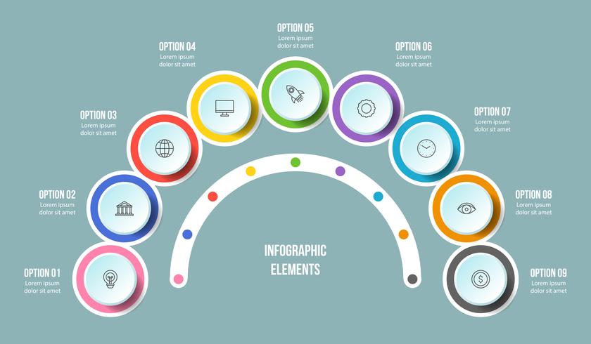 Gráfico de medio círculo, plantillas de infografía Timeline vector