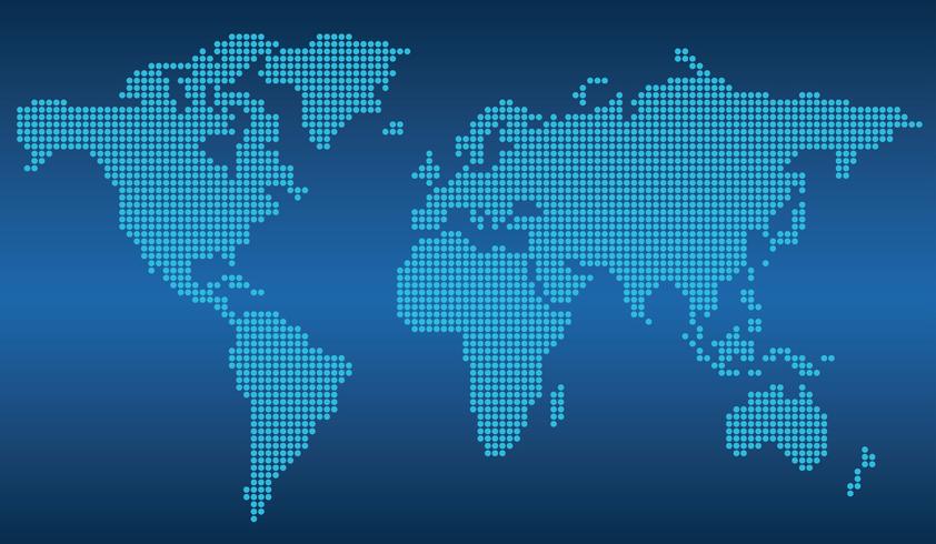 Dotted world map on a blue background. vector