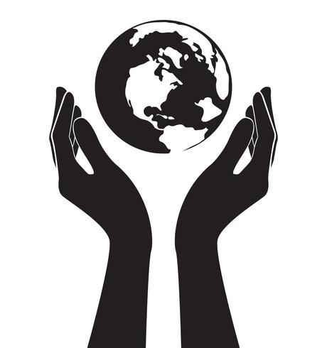 hands holding world vector