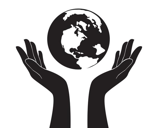 hands holding world vector