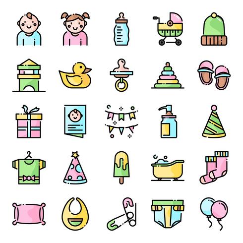 Pack de iconos de baby shower vector