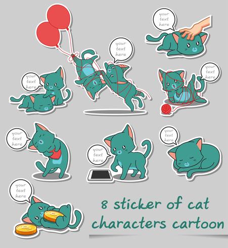 8 sticker of cat characters cartoon. vector