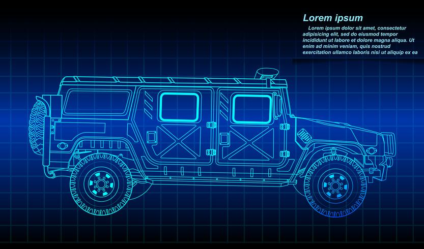 Croquis de perfil de vehículo militar. vector