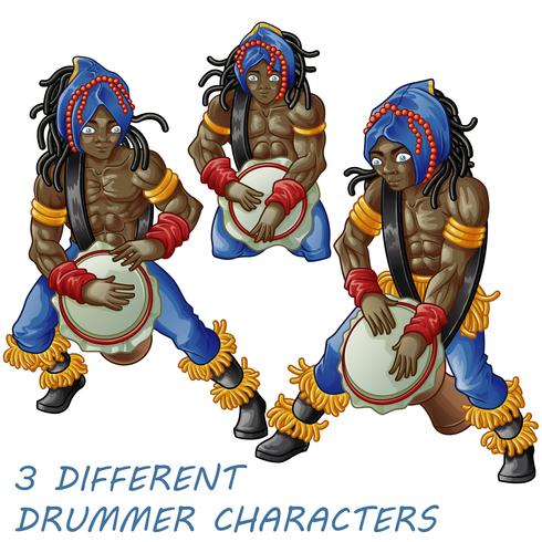 3 personajes bateristas. vector