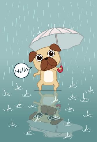 Dog is holding umbrella. vector