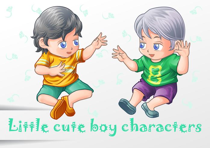 2 pequeños personajes de chico lindo. vector