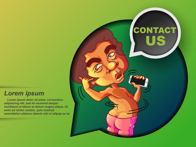 Man is telling you that contact him on green background. vector