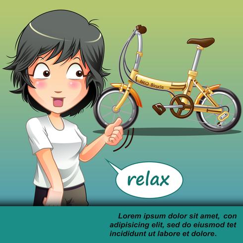 She is talking to someone that join with her to ride bicycle. vector