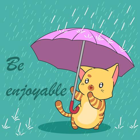 Cute cat in Monsoon season. vector