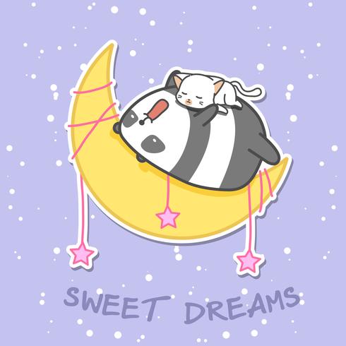 Panda and cat are sleeping on the moon. 534089 Vector Art at Vecteezy