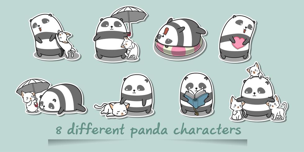 8 personajes panda diferentes. vector