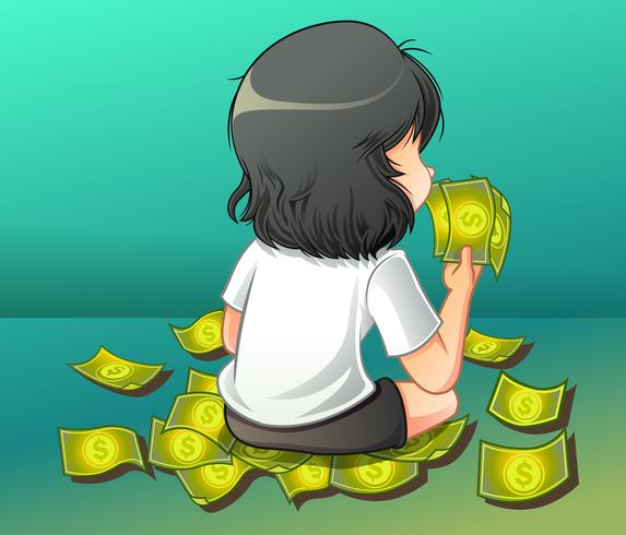 She is carrying a cash in cartoon style. vector