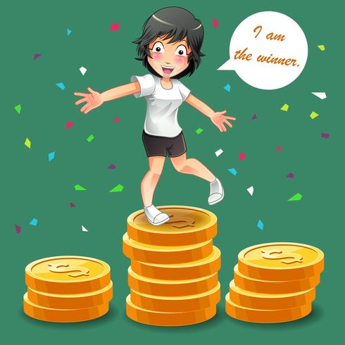 Woman is the winner, with coins vector