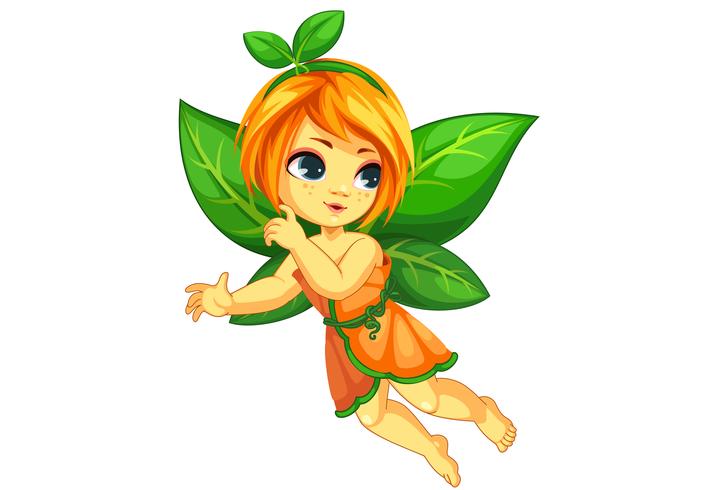 Cute little orange fairy flying vector